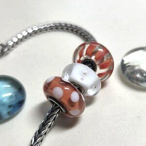 Trollbeads Orange And White Glass Beads Combo Set Of 3 Beads Bubble Stripe Dotty